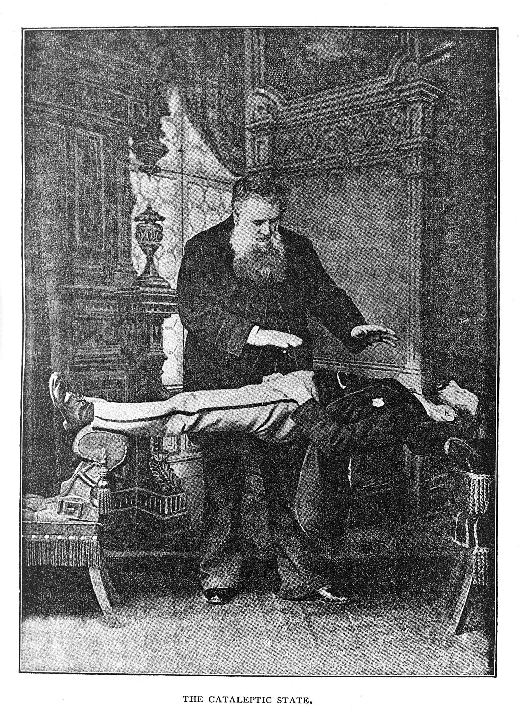 An example of hypnotism creating a cataleptic state, via Wikimedia Commons.