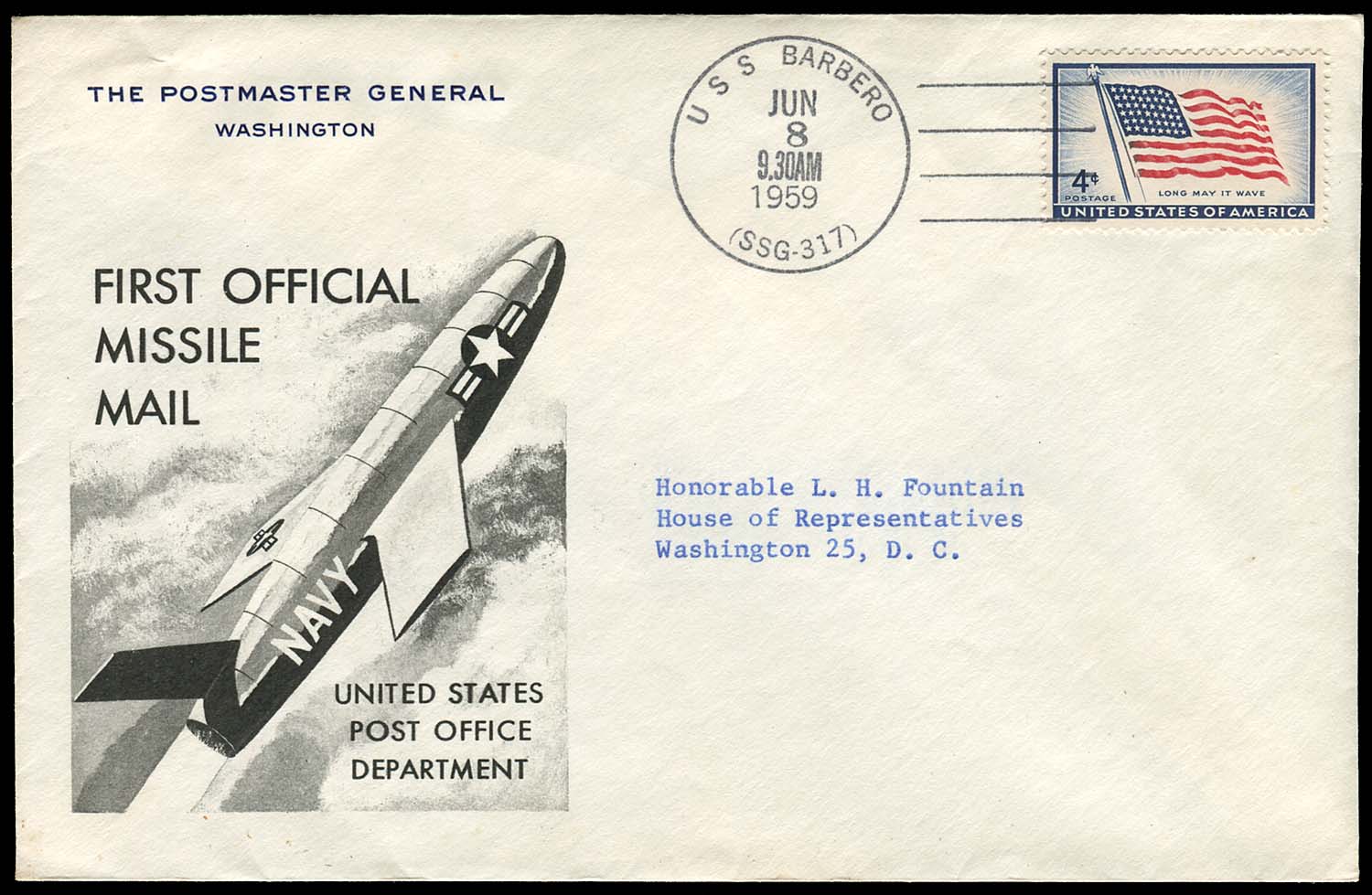 First Official Missile Mail letter