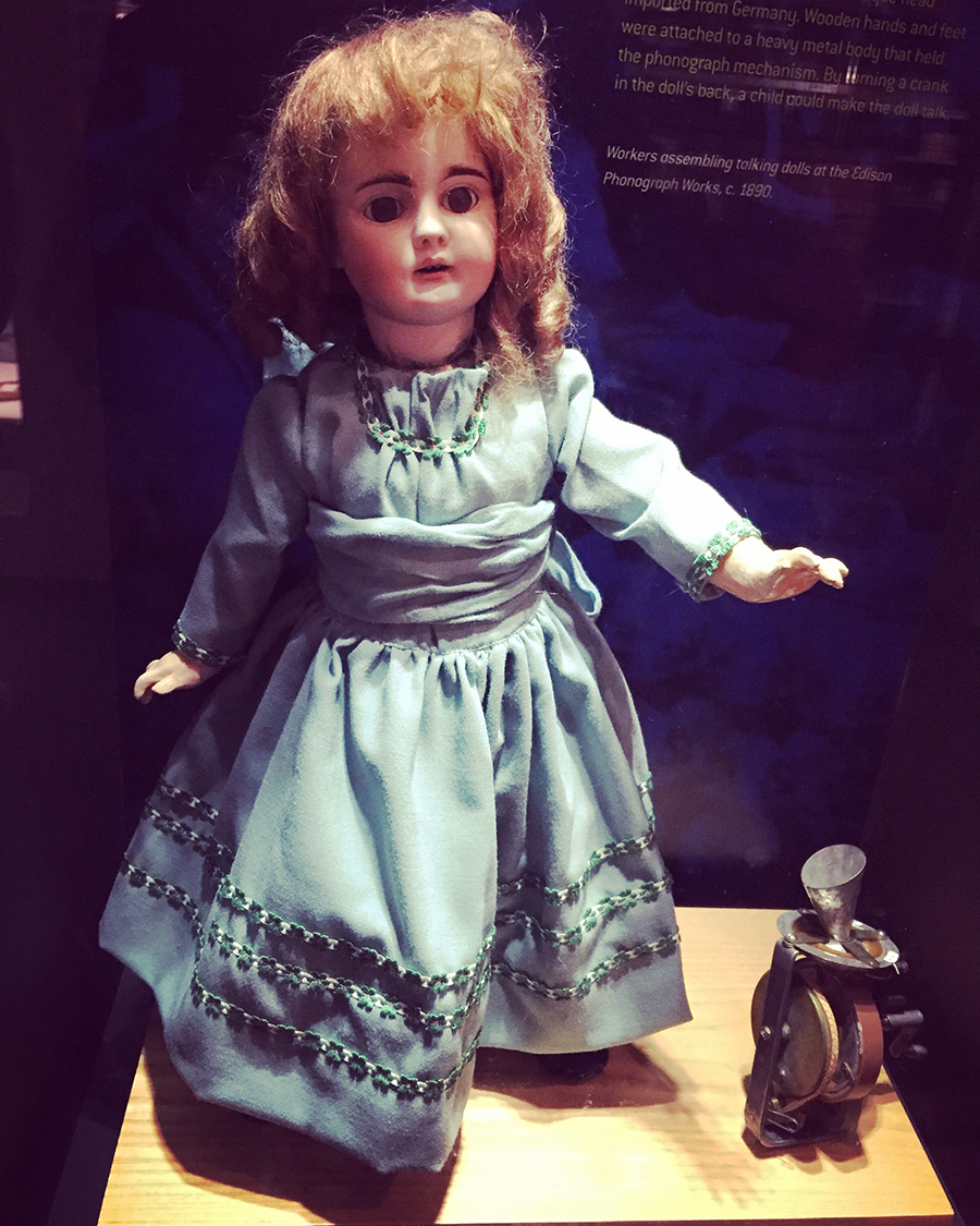 Edison's Talking Doll, as seen at the Thomas Edison National Historical Park. This one sings Twinkle, Twinkle Little Star. Photo by Marc Hartzman.