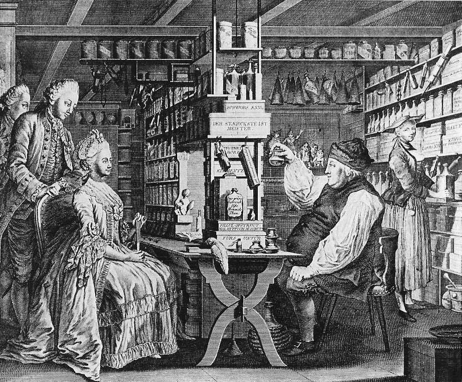 Pharmacie Rustique, by Nach Natur gezeichn et von G. Locher (1730 - 1795) (1774), graviert von Bartholomäus Hübner (1775) [Public domain], via Wikimedia Commons