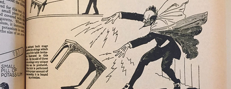 How magicians levitate a table, from Dunninger's Complete Encyclopedia of Magic (1963)