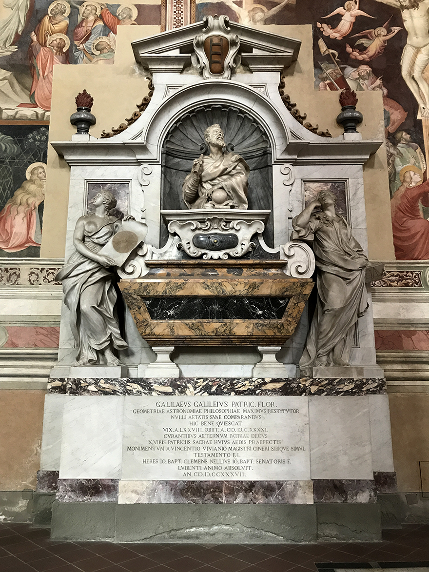 Galileo's mausoleum in the Church of Santa Croce in Florence. Photo by Marc Hartzman.