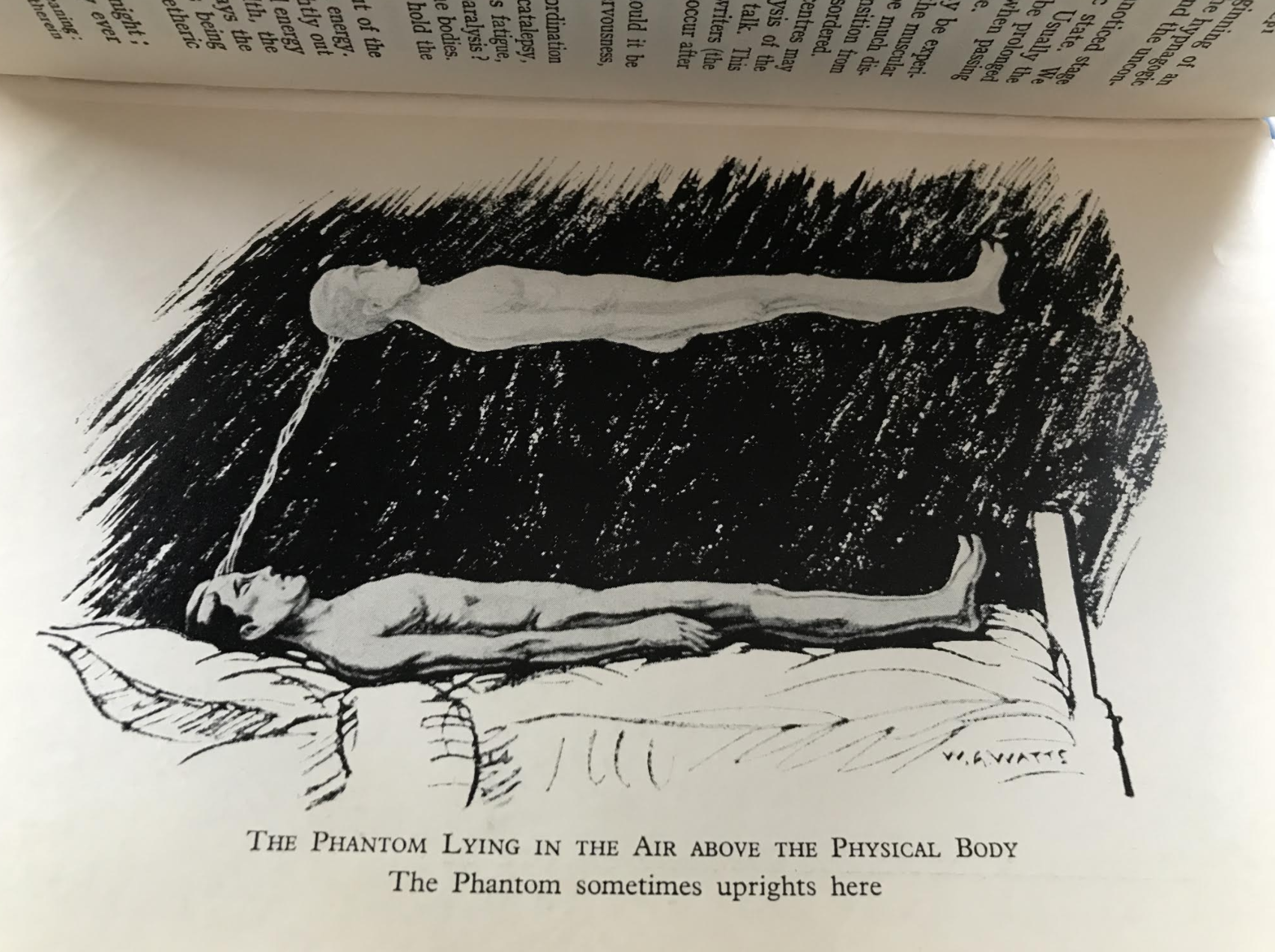 Astral Projection begins. From The Projection of the Astral Body, by Hereward Carrington and Sylvan Muldoon (1929).