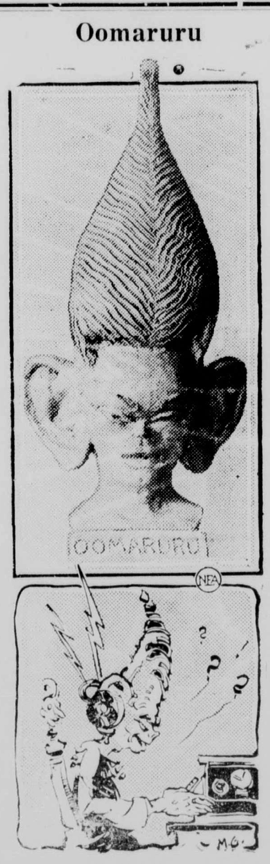 Oomaruru sketch, from the Healdsburg Tribune, November 10, 1928.