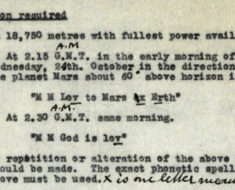 1928 transmission agenda to Martians. Courtesy of BT Heritage & Archives.