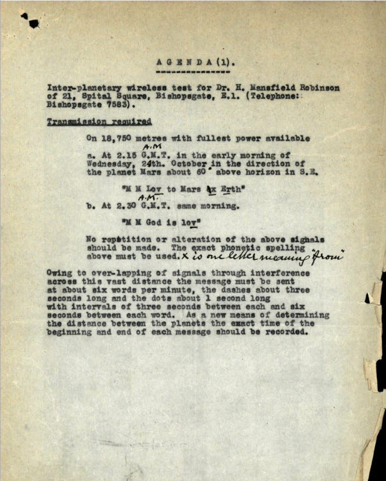 1928 transmission agenda. Courtesy of BT Heritage & Archives.