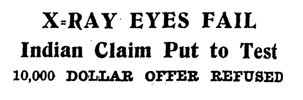 X-ray eyes headline from the Rodney and Otamatea Times, Sept. 14, 1938.