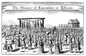 17th century illustration depicting hanged men, via Wikimedia Commons