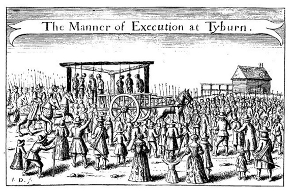 17th-century illustration depicting hanged men, via Wikimedia Commons