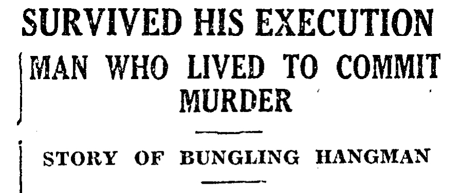 Headline about a hanged man from the Stratford Evening Post, September 4, 1930.