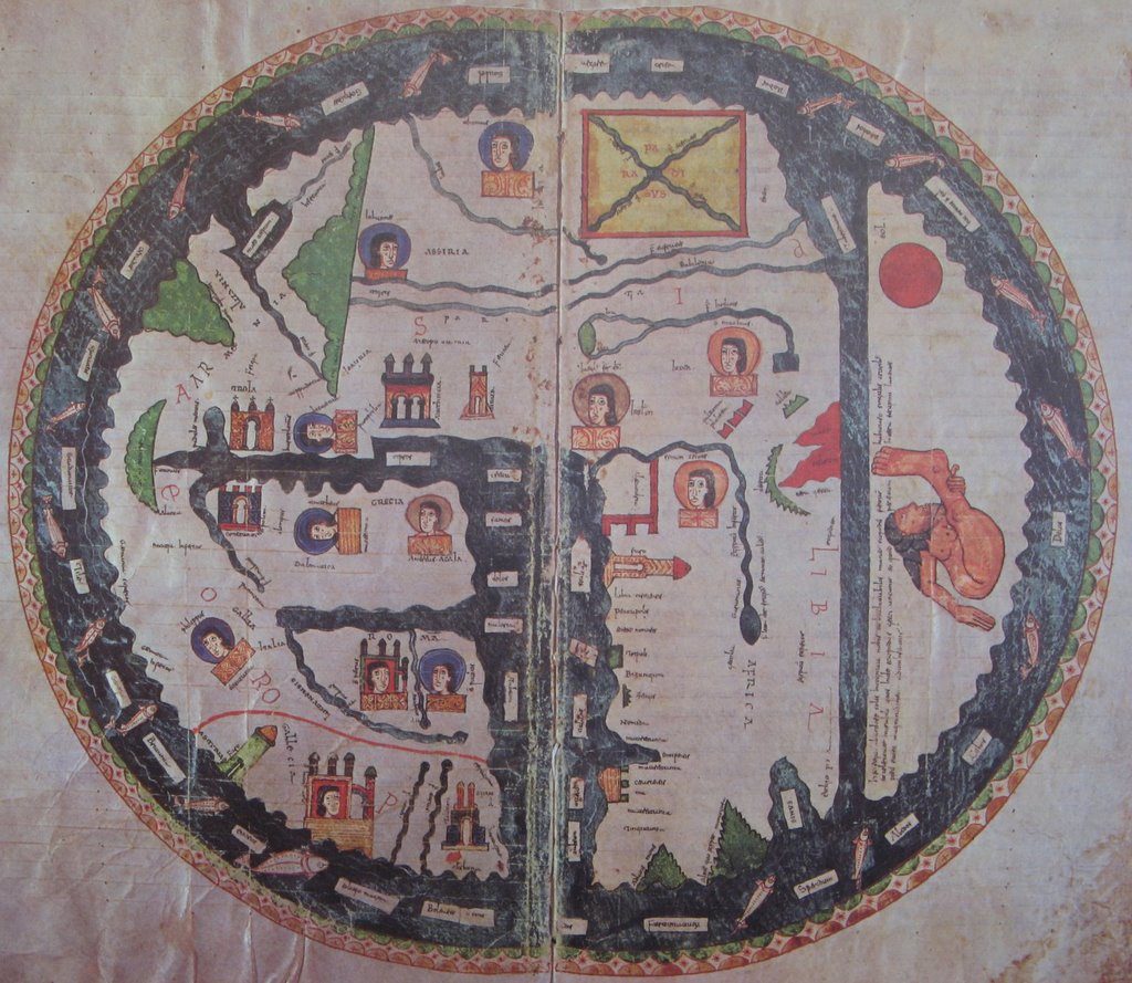 A monopod is seen on the Osma Burgo de Beatus map, by Beato de Liebana, via Wikimedia Commons. 