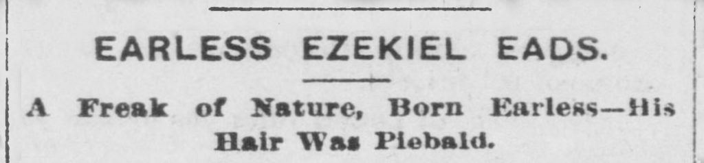 Headline about Ezekiel Eads from the Morning Union, April 14, 1892. 