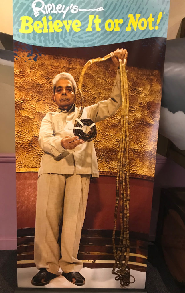 This display at Ripley's Believe It Or Not! in Times Square shows Chillal with his fingernails just before cutting them off.