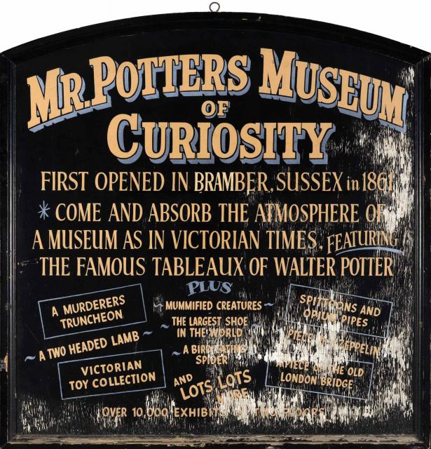 Oddities Lot 188 - Walter Potter's Museum of Curiosities Sign. Photo Courtesy of Doyle.
