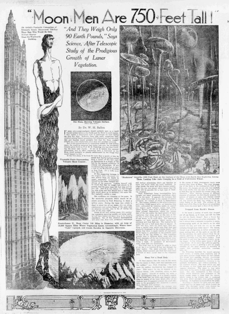 Giant men on the moon, as reported in the South Bend News Times, May 7, 1922.