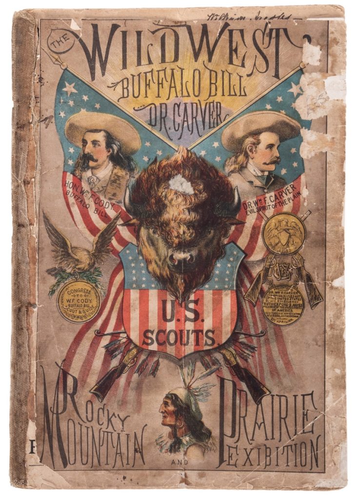 Lot 175: Buffalo Bill’s First Wild West Performance Program. This program for Cody & Carver’s Rocky Mountain & Prairie Exhibition is likely the only surviving program of the first performance of the Wild West show on May 19, 1883. Photo courtesy of Potter & Potter Auctions.