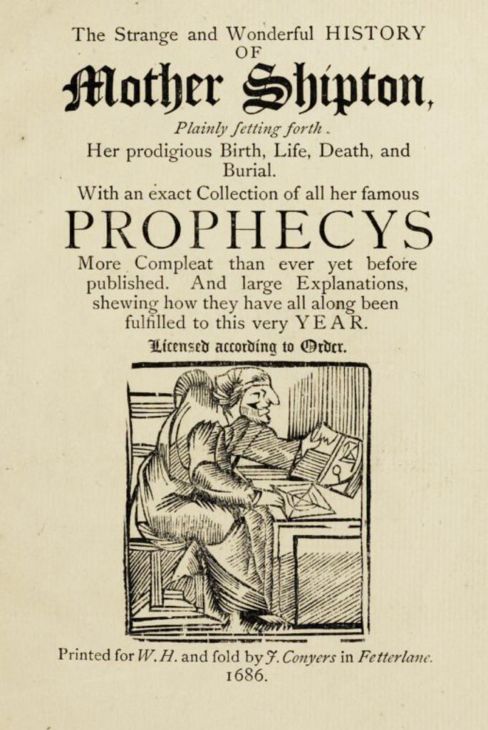 Title page from 1870's "The Strange and Wonderful History of Mother Shipton" (reprinted from 1686).