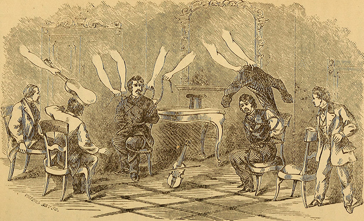 Mayhem with spirits during a Davenport Brothers séance, 1869.