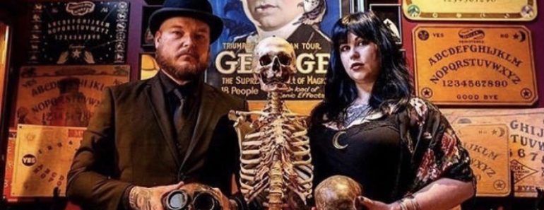 James Freeman and Kate Fugate surrounded by spirits. Photo by Kyle Jarrard, @georgiabuckphotography on Instagram.