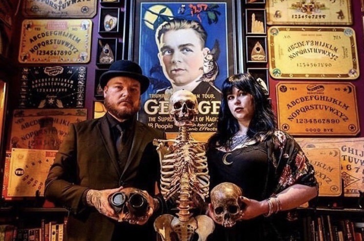 James Freeman and Kate Fugate surrounded by spirits. Photo by Kyle Jarrard, @georgiabuckphotography on Instagram.