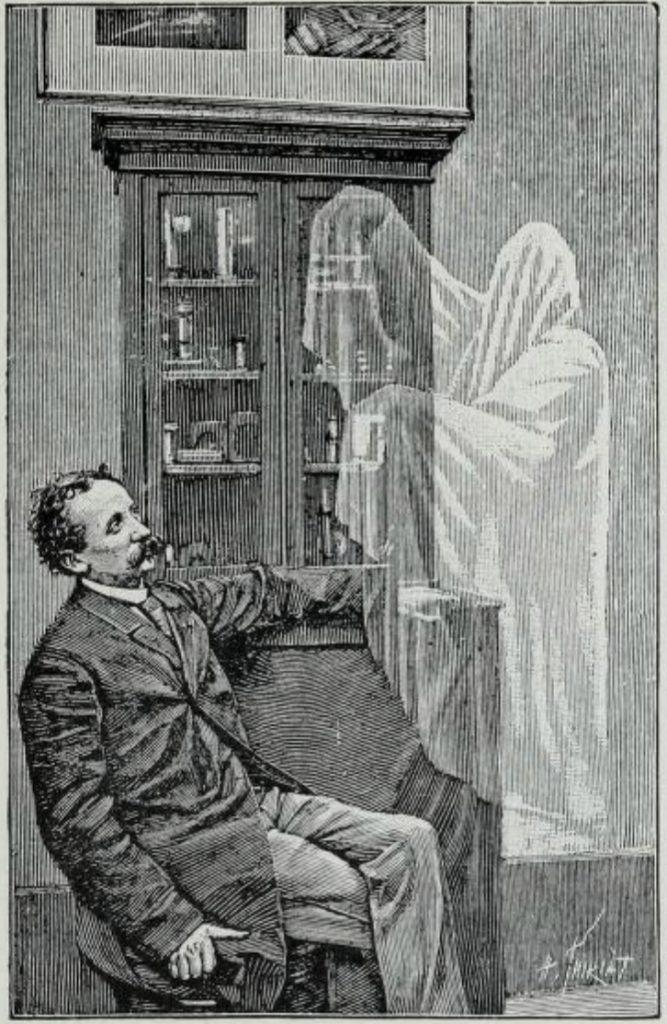 The groom may have been hoping his spirit bride would appear like this. (Image taken from Photographic Amusements, 1905.)
