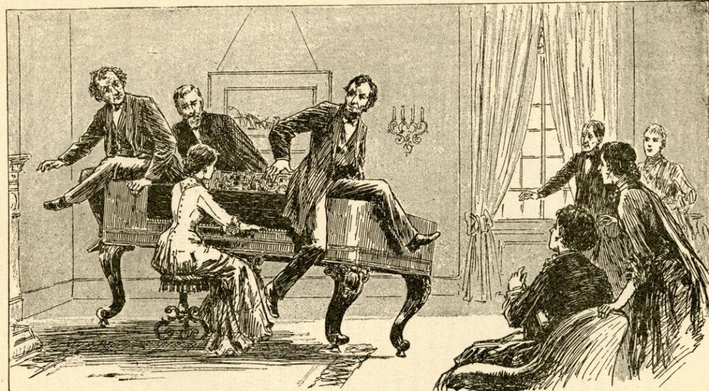 A Spiritualist medium raises a piano.